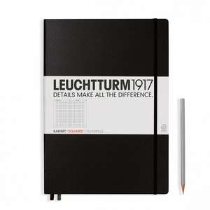 Agendă nedatată Leuchtturm Master Classic (A4+): Negru, 233 pagini cu pătrățele