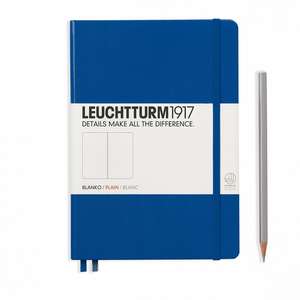 Agendă nedatată Leuchtturm Medium (A5): Albastru royal, pagini albe