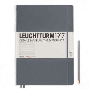 Agendă nedatată Leuchtturm Master Slim (A4+): Antracit, 121 pagini liniate