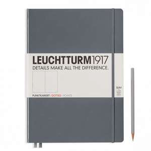 Agendă nedatată Leuchtturm Master Slim (A4+): Antracit, 121 pagini punctate