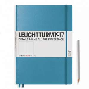 Agendă nedatată Leuchtturm Master Slim (A4+): Albastru nordic, 121 pagini albe