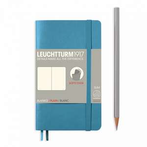 Agendă nedatată Leuchtturm Pocket (A6): Albastru nordic, pagini albe