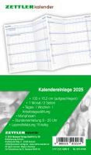 Kalender-Ersatzeinlage 2025 - für den Taschenplaner Leporello Typ 510 - 8,8 x 15,2 cm - 1 Monat auf 2 Seiten - separates Adressheft - 501-6198 de Zettler Kalender