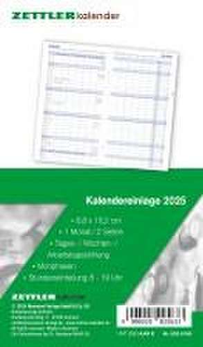 Kalender-Ersatzeinlage 2025 - für den Taschenplaner Typ 520 - 8,8x15,2 cm - 1 Monat auf 2 Seiten - separates Adressheft - faltbar - Notiz-Heft - 520-6198 de Zettler Kalender