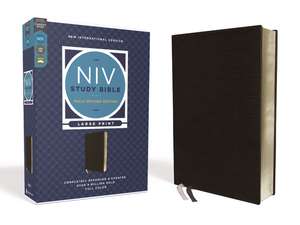 NIV Study Bible, Fully Revised Edition (Study Deeply. Believe Wholeheartedly.), Large Print, Bonded Leather, Black, Red Letter, Comfort Print de Kenneth L. Barker