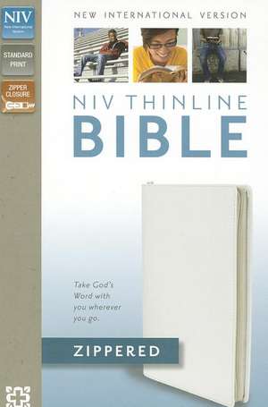 NIV, Thinline Zippered Collection Bible, Bonded Leather, White, Red Letter Edition de Zondervan