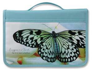 2 Corinthians 5:17 Butterfly Bible Cover for Women, Zippered, with Handle, Canvas, Aqua, Large de Zondervan