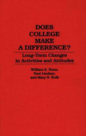 Does College Make a Difference?: Long-Term Changes in Activities and Attitudes de William Knox