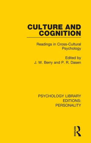 Culture and Cognition: Readings in Cross-Cultural Psychology de J. W. Berry