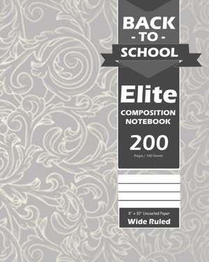 Back To School Elite Notebook, Wide Ruled Lined, Large 8 x 10 Inch, Grade School, Students, 100 Sheet Gray Cover de Design