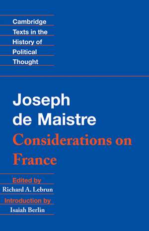 Maistre: Considerations on France de Joseph de Maistre