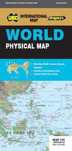 World Physical Map 100 22nd ed de UBD Gregory's