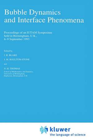 Bubble Dynamics and Interface Phenomena: Proceedings of an IUTAM Symposium held in Birmingham, U.K., 6–9 September 1993 de John R. Blake