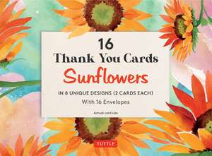 16 Thank You Cards, Sunflowers: 4 1/2 x 3 inch blank cards in 8 Lovely Designs (2 each) with 16 Envelopes de Tuttle Studio