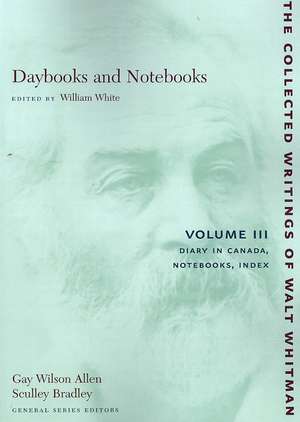 Daybooks and Notebooks: Volume III – Diary in Canada, Notebooks, Index de Walt Whitman