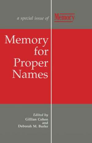 Memory for Proper Names: A Special Issue of Memory de Cohen