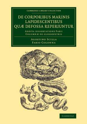 De corporibus marinis lapidescentibus quæ defossa reperiuntur: Addita dissertatione Fabii Columnæ de glossopetris de Agostino Scilla