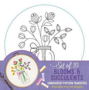 Blooms & Succulents Embroidery Pattern Transfers de Inc Peter Pauper Press