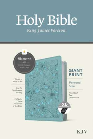 KJV Personal Size Giant Print Bible, Filament Enabled (Leatherlike, Floral Leaf Teal, Indexed, Red Letter)