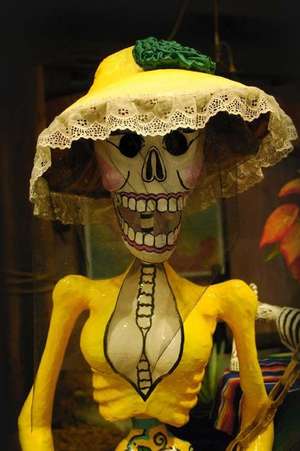 Traditional Calavera Skeleton in a Yellow Dress Day of the Dead Mexico Journal de Cs Creations