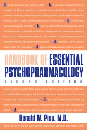 Handbook of Essential Psychopharmacology de Ronald W. Pies