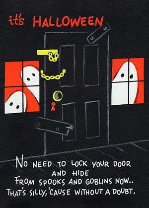 Halloween Ghosts Flank Padlocked Door Halloween Greeting Cards [With Envelope] de Laughing Elephant