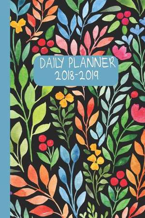 Daily Planner 2018 - 2019: Black Watercolor Flower Diary Planner for Women. Includes Calendar, Notes, To-Do Section and Goal Setting. 16 Months S de Leaf And Ream