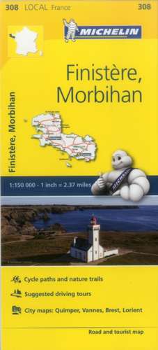 Michelin France: Finistere, Morbihan Map 308 de Michelin