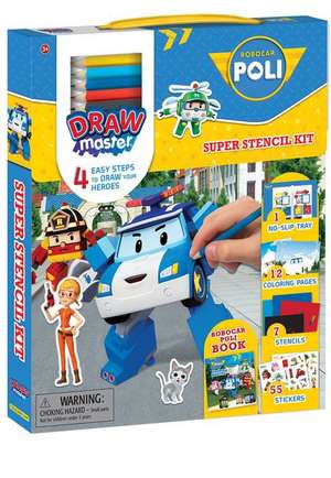 Drawmaster Robocar Poli: Super Stencil Kit: 4 Easy Steps to Draw Your Heroes de Crackboom! Books