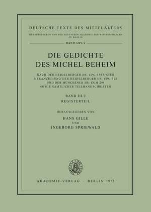 Die Gedichte des Michel Beheim, Band III/2, Registerteil de Hans Gille