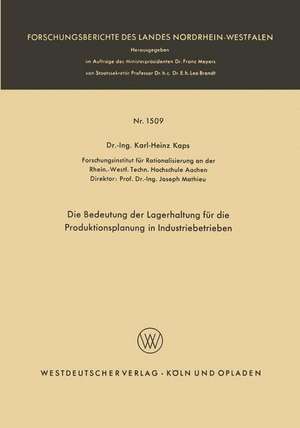 Die Bedeutung der Lagerhaltung für die Produktionsplanung in Industriebetrieben de Karl-Heinz Kaps