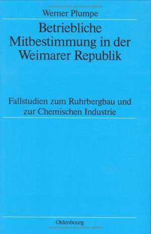 Betriebliche Mitbestimmung in der Weimarer Republik: Fallstudien zum Ruhrbergbau und zur Chemischen Industrie de Werner Plumpe