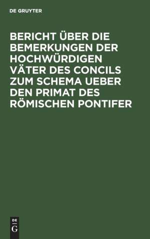 Bericht über die Bemerkungen der hochwürdigen Väter des Concils zum Schema ueber den Primat des Römischen Pontifer de Degruyter