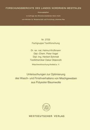 Untersuchungen zur Optimierung des Wasch- und Finishverhaltens von Mischgeweben aus Polyester/Baumwolle de Helmut Krüssmann