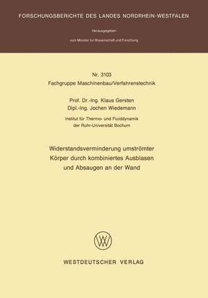 Widerstandsverminderung umströmter Körper durch kombiniertes Ausblasen und Absaugen an der Wand de Klaus Gersten