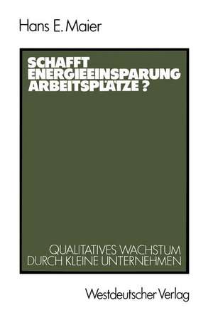 Schafft Energieeinsparung Arbeitsplätze?: Qualitatives Wachstum durch kleine Unternehmen de Hans E. Maier