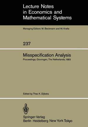 Misspecification Analysis: Proceedings of a Workshop held in Groningen, The Netherlands December 15–16, 1983 de Theo K. Dijkstra