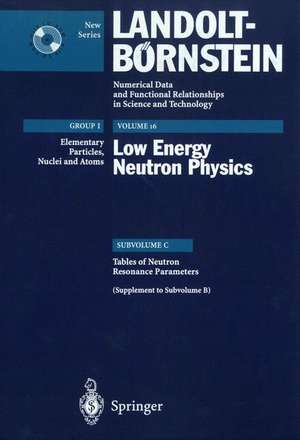 Tables of Neutron Resonance Parameters (Supplement to Subvolume B) de S.I. Sukhoruchkin