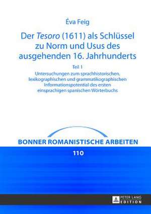 Der Tesoro (1611) ALS Schluessel Zu Norm Und Usus Des Ausgehenden 16. Jahrhunderts: Untersuchungen Zum Sprachhistorischen, Lexikographischen Und Gramm de Éva Feig