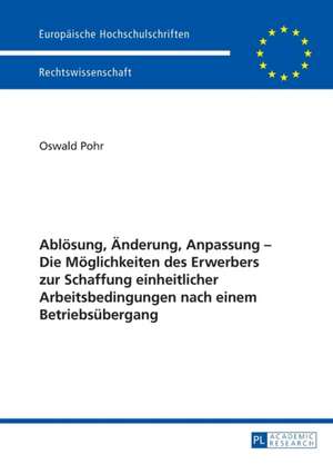 Abloesung, Aenderung, Anpassung - Die Moeglichkeiten Des Erwerbers Zur Schaffung Einheitlicher Arbeitsbedingungen Nach Einem Betriebsuebergang: Unter Beruecksichtigung Der Rechtslage in Der Schweiz, Liechtenstein, Oesterreich, England Sowie Den USA de Oswald Pohr