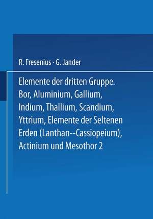 Elemente der Dritten Gruppe: Bor · Aluminium · Gallium · Indium · Thallium · Scandium · Yttrium · Elemente der Seltenen Erden (Lanthan bis Cassiopeium) · Actinium de R. Fresenius