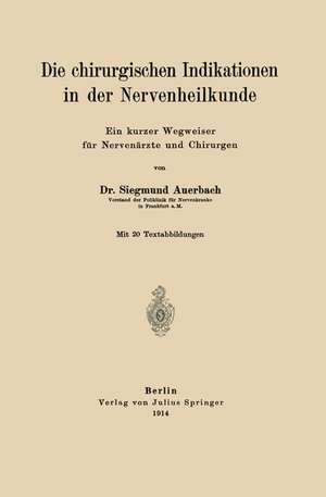 Die chirurgischen Indikationen in der Nervenheilkunde: Ein kurzer Wegweiser für Nervenärzte und Chirurgen de Siegmund Auerbach