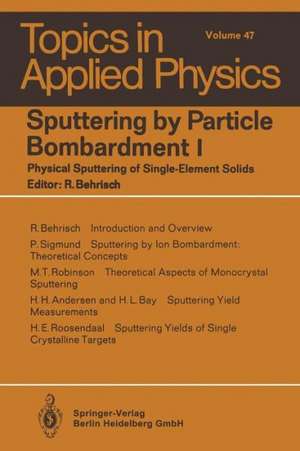 Sputtering by Particle Bombardment I: Physical Sputtering of Single-Element Solids de R. Behrisch