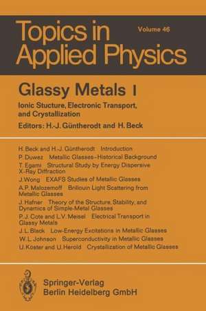 Glassy Metals I: Ionic Structure, Electronic Transport, and Crystallization de H.-J. Güntherodt