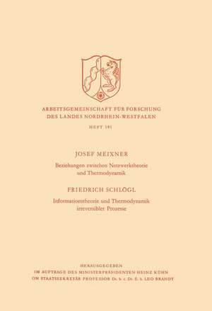 Beziehungen zwischen Netzwerktheorie und Thermodynamik / Informationstheorie und Thermodynamik irreversibler Prozesse de Josef Meixner