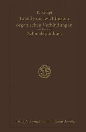 Tabelle der Wichtigsten Organischen Verbindungen Geordnet Nach Schmelzpunkten de Richard Kempf