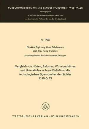 Vergleich von Härten, Anlassen, Warmbadhärten und Unterkühlen in ihrem Einfluß auf die technologischen Eigenschaften des Stahles X 40 Cr 13 de Hans Stüdemann