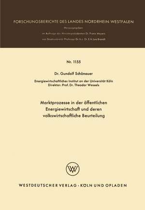 Marktprozesse in der öffentlichen Energiewirtschaft und deren volkswirtschaftliche Beurteilung de Gundolf Schönauer