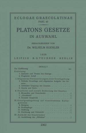 Platons Gesetze: In Auswahl de Wilhelm Koehler