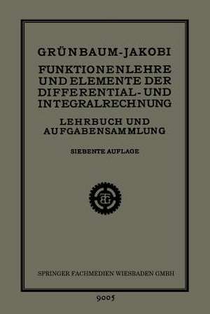 Funktionenlehre und Elemente der Differential- und Integralrechnung: Lehrbuch und Aufgabensammlung für Technische Fachschulen (Höhere Maschinenbauschulen usw.), zur Vorbereitung für die Mathematischen Vorlesungen der Technischen Hochschulen, sowie für Höhere Lehranstalten und zum Selbstunterricht de Dr. Heinrich Grünbaum